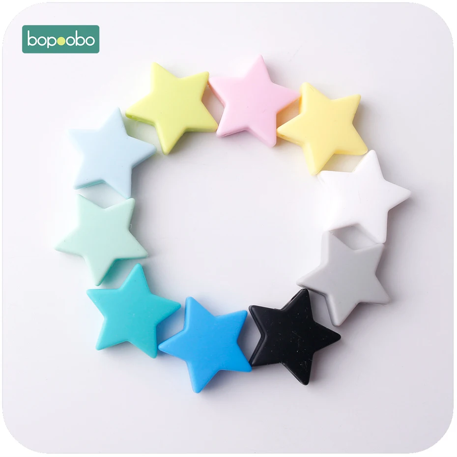 Bopoobo 10PC 23mm Colorful Silicone Star BPA Free Silicone Teether DIY Crafts Baby Accessories Beads Baby Teethers Toy