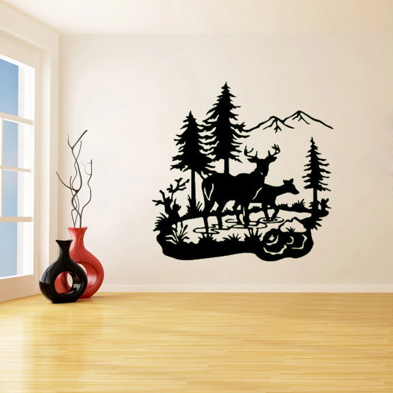 Wildlife Buck & Deer In Pond Wall Stickers for Nursery Kids Boys