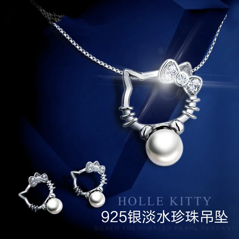 

2018 new 100% S925 silver pearl silver sweet cute kitten high quality jewelry