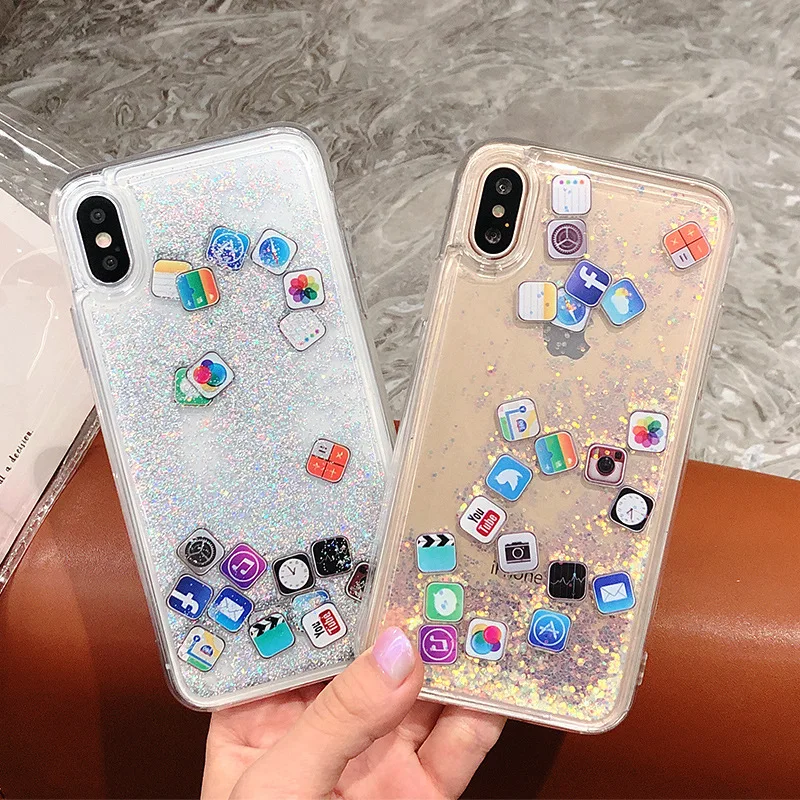

PC Liquid Glitter Quicksand Case for iPhone XS for iPhone XR 10 XS Max X 6 6S 7 8 Plus Case Coque Water Cover for Apple App icon
