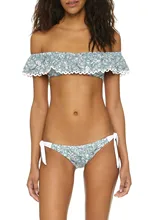 2016 Bandeau flower printing Ruffled Bikini Women Flounce Strapless Swimsuit Swimwear Women Bathing Suit Biquini Maillot