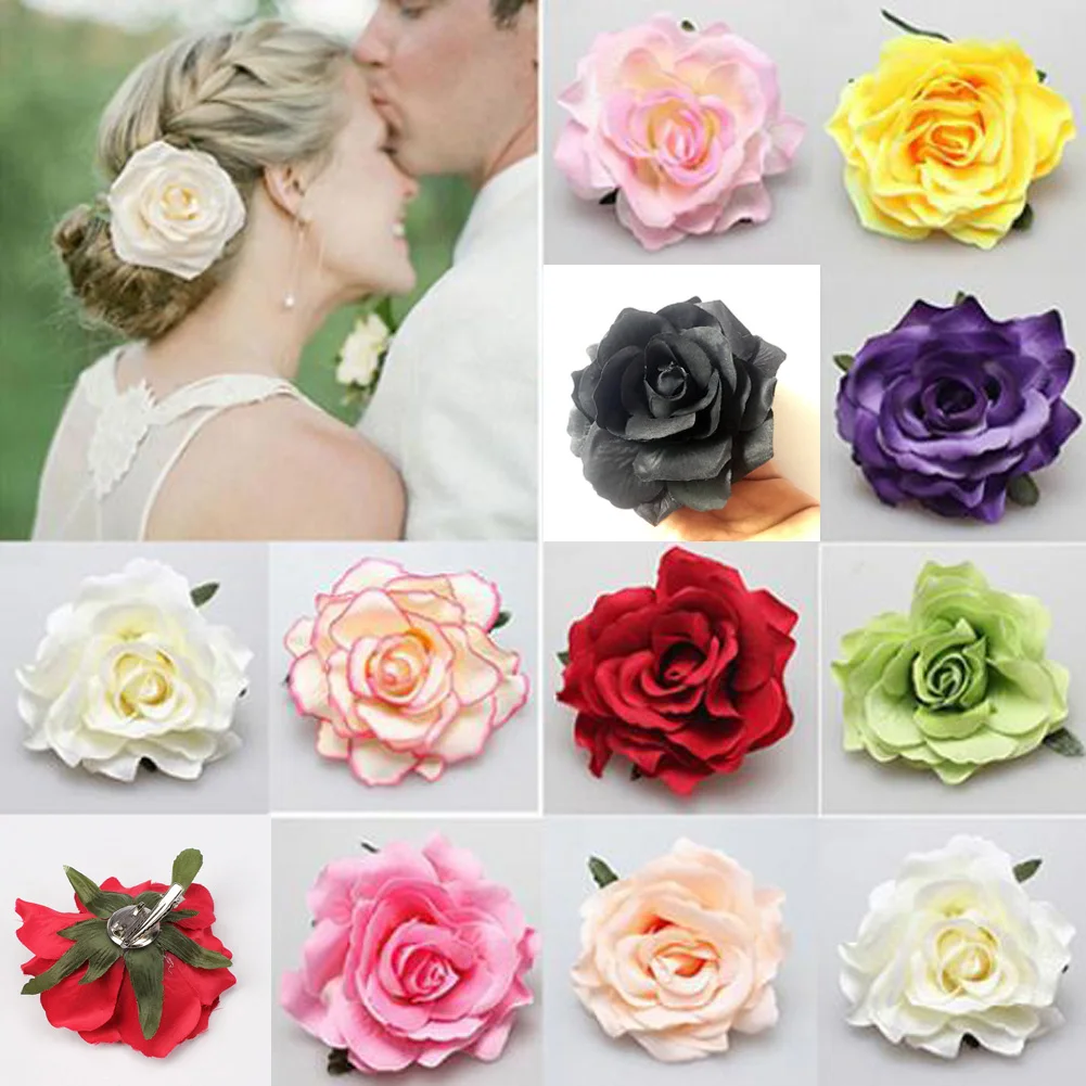 1Pc Bridal Wedding Flocking Cloth Red Rose Flower Hair Clips Diy Elegant Hairpins Beautiful Sweet Hair Accessories For Women
