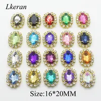 LKERAN 10pcs/lot 16*20mm oval Metal Buttons Rhinestone acrylic button Golden 4-hole sewing DIY Handwork clothing decoration 1