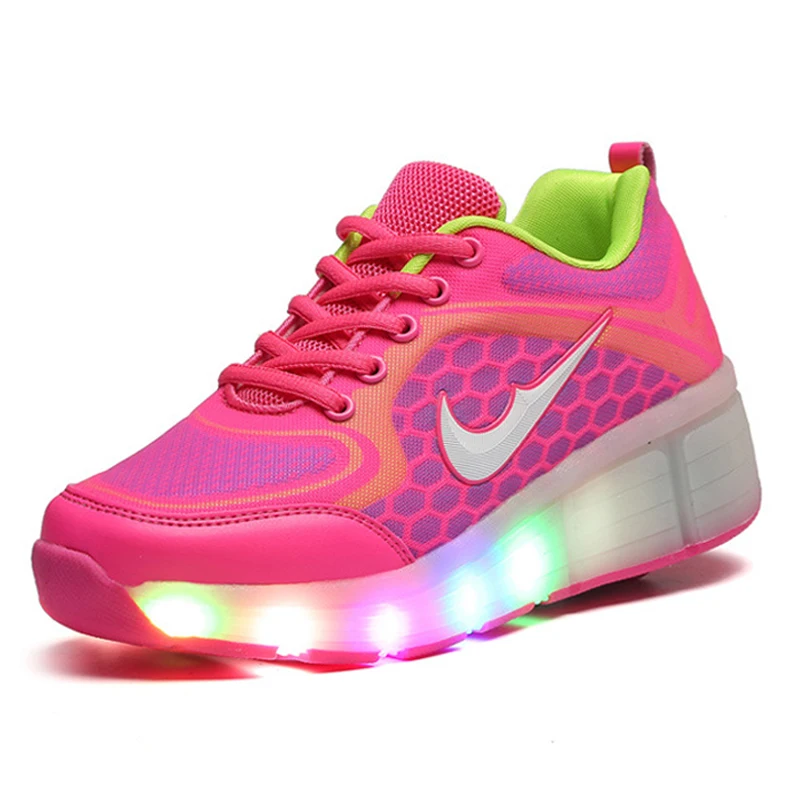 2019 New Children Wheel Shoes Fashion Light Up Roller Skate Sneakers For Kids Lights LED Boys Girls Glowing Sports Shoe