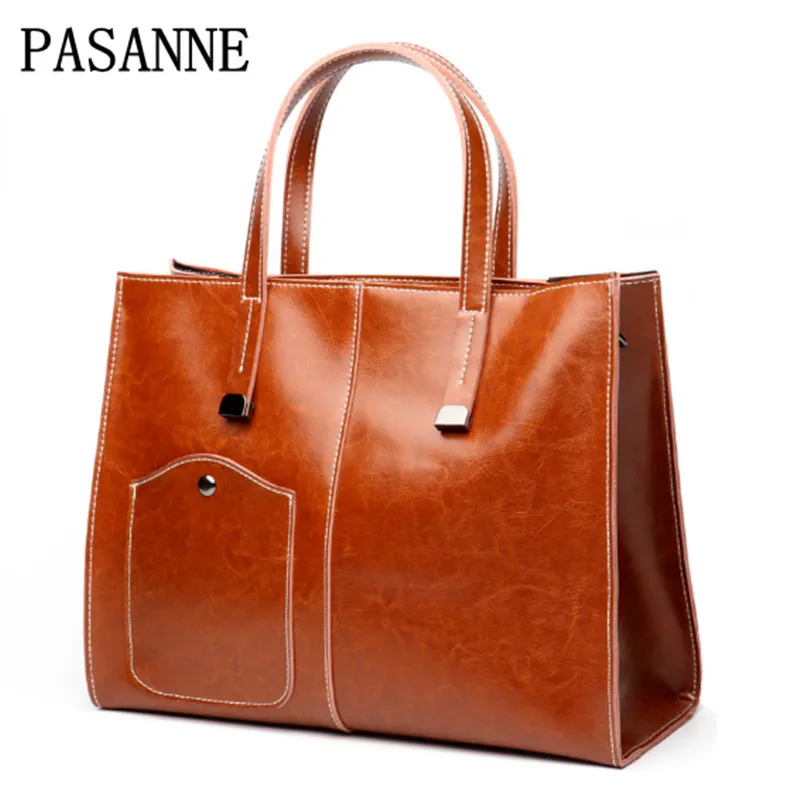 

2017 Bag for Women Leather Handbag PASANNE Genuine Leather Fahison Female Tote Handbags Leather Lady Large Woman Shoulder Bags