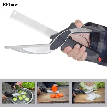 

2in1Stainless Steel Kitchen Scissors Utility Cutter Knife&Board Smart Chef Ourdoor Cheese Vegetable Household Hand Tool