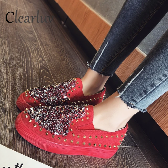

Studded sequined shoes comfortable flat shoes round head cover thick bottom casual flat casual shoes C0696