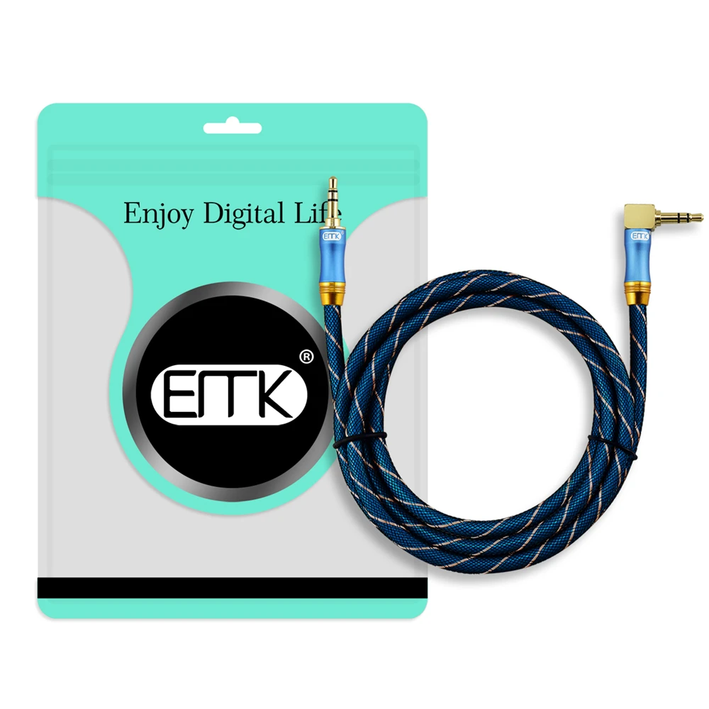 EMK 3.5mm Jack Audio Cable 3.5 Male to Male Cable Audio 90 Degree Right Angle AUX Cable for Car Headphone MP3/4 Aux