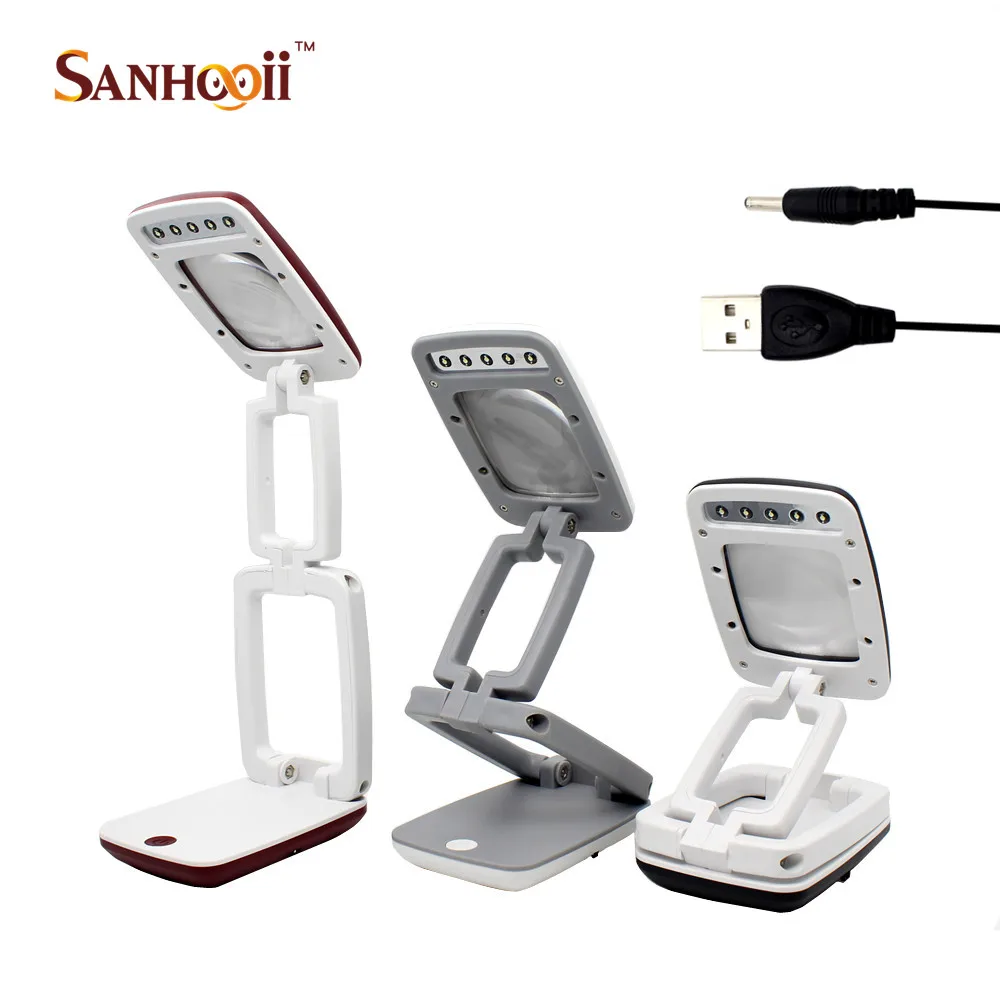 2017New Portable Foldable Desktop 3X Magnifier USB LED Desk Lamp Light Loupe Multifunction Magnifying Glass Magnifier