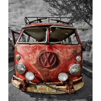 

5D DIY diamond painting red bus classical car full drill round diamond art handmade embroidery cross stitch mosaic