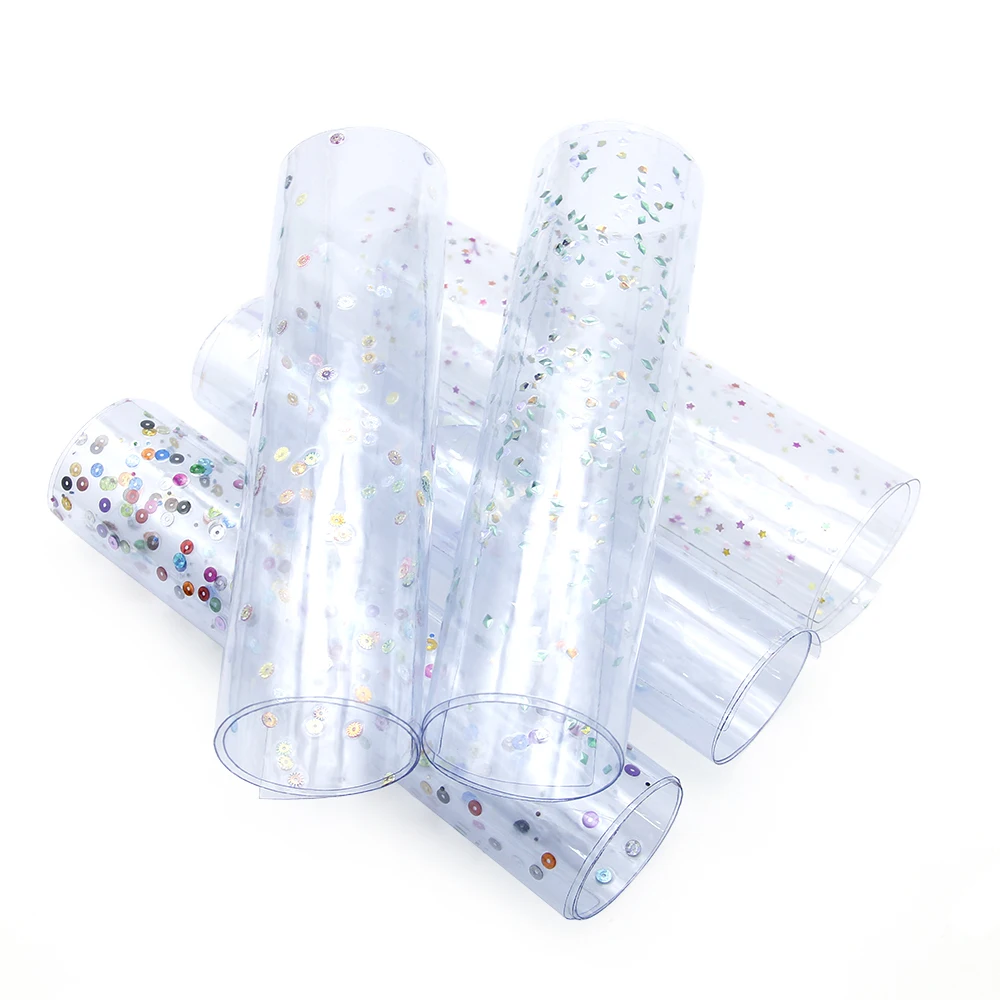 

New 5pcs/set 20*34cm Sequin Transparent Clear PVC Synthetic Leather For Hair Bow Handbag Phone Case DIY Accessories,1Yc6446
