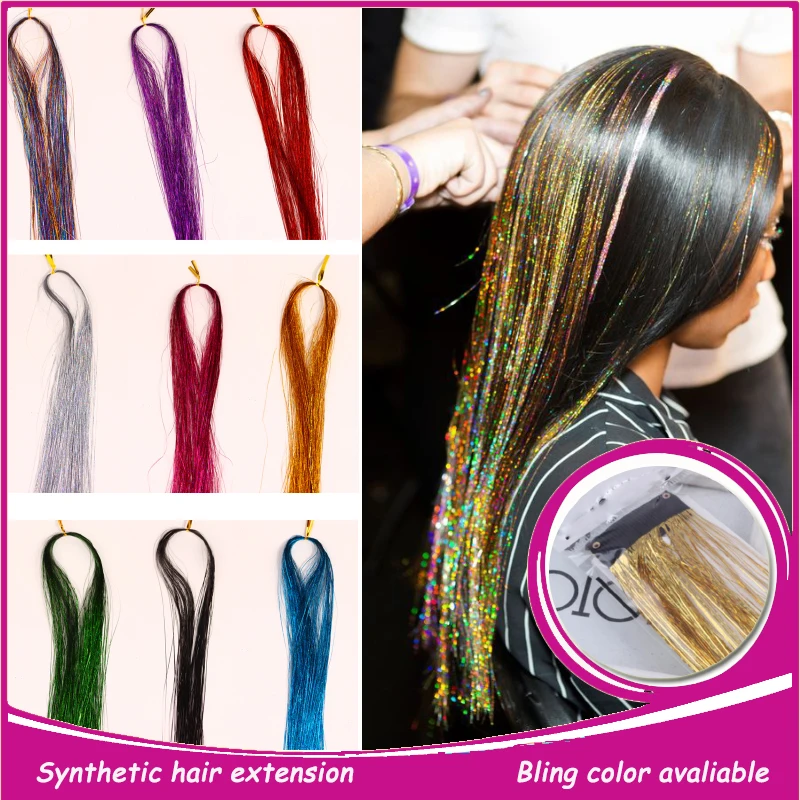 10pcs/lot 16Inch Tinsel Glitter Hair Extension Clip In Hair Extension 1