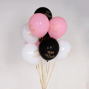 

12pcs/lot Team Bride balloon Hens Party black white pink balloons with golden glitter writting Wedding Balloons Hen Bachelorette