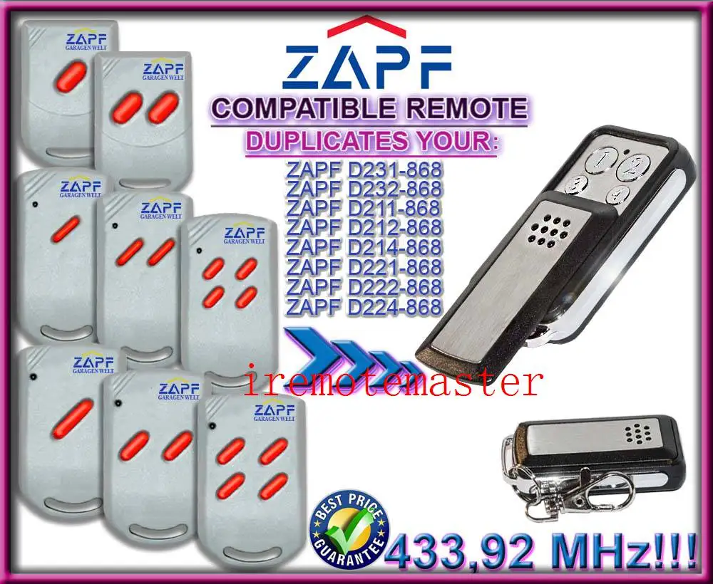 

Replacement remote control for ZAPF D231-868,D232-868,D211-868,D212-868,D214-868,D221-868,D222-868,D224-868