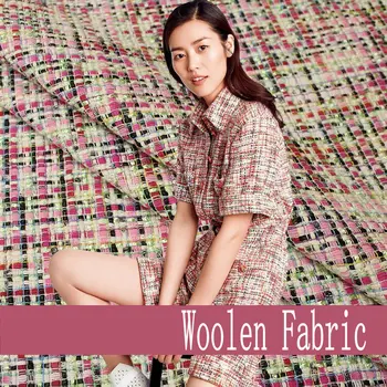 

Free shipping Yarn Dyed Pink Woolen Tweed Fabric For Coat W1H60