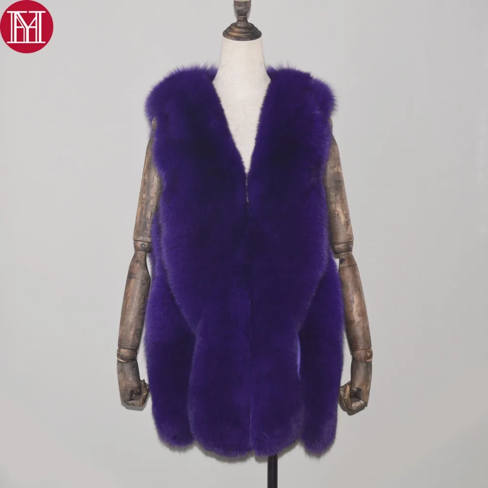 100 orange armygreen Purple Naturel Fourrure D'hiver Chaude Femmes Gilet Réel pink Dark Femelle dark Vente Manches Nouvelle De Manteau Sans Renard Pink qw1pUvq