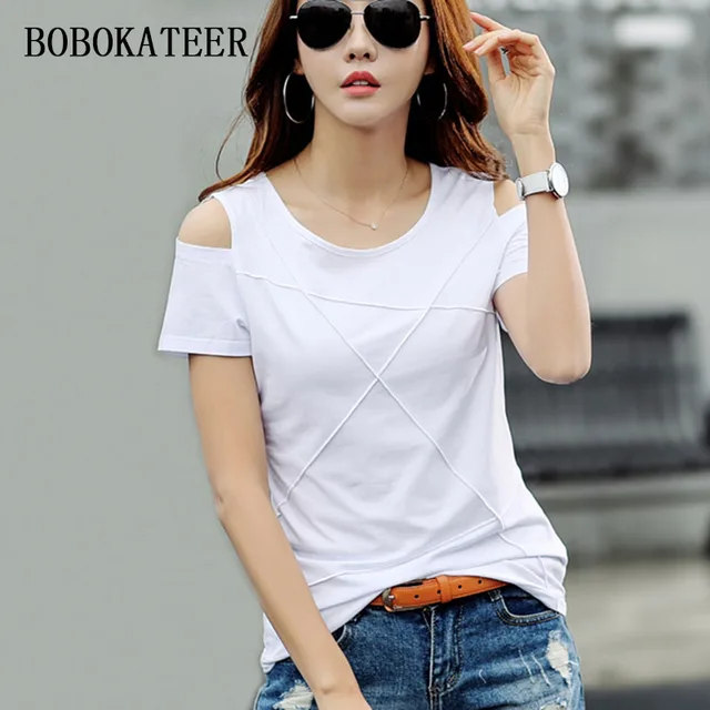 BOBOKATEER plus size t shirt women tops tee shirt femme camisetas mujer 2018 off shoulder tshirt women t-shirt summer t shirts 1