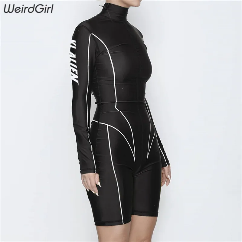 Weirdgirl النساء playsuits اللياقة البدنية عارضة طويلة الأكمام الإناث حللا و السروال القصير إلكتروني نحيل ضئيلة الرياضية داخلية جديد