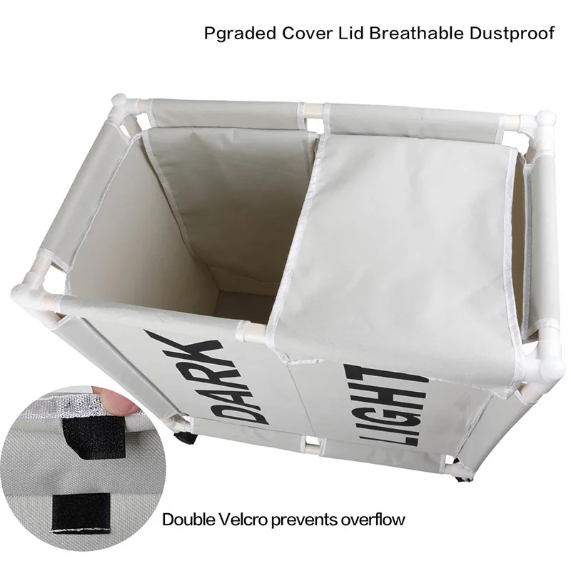 ICESTCHEF Waterproof Laundry Basket on Wheels - Laundry Hamper with Cover - Dirty Clothes Basket with Lid - Bathroom Storage - 2 Grid image 3