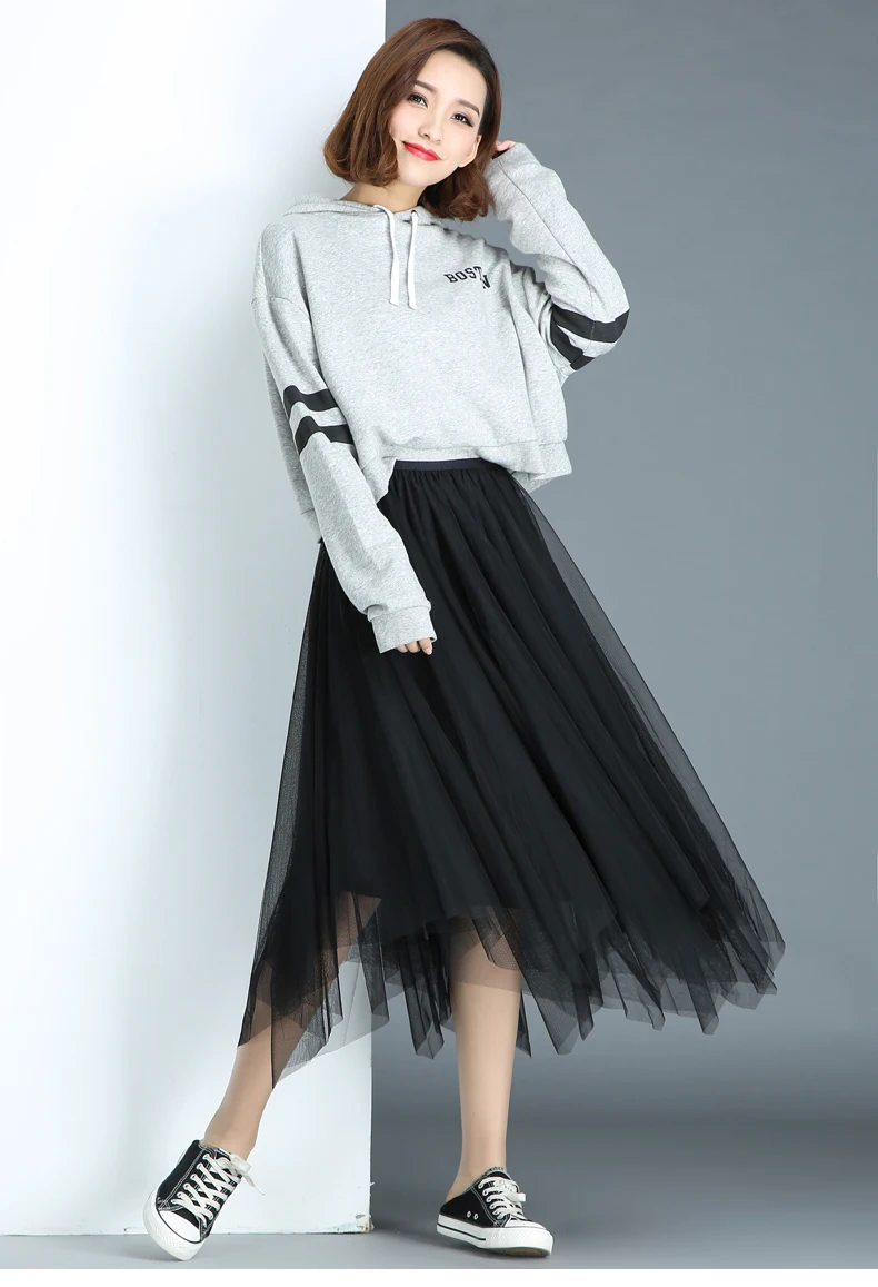 2019 летние Для женщин половина юбка тонкий Высокая Талия Черный, серый цвет сетки элегантный Повседневное мода плиссированные юбки