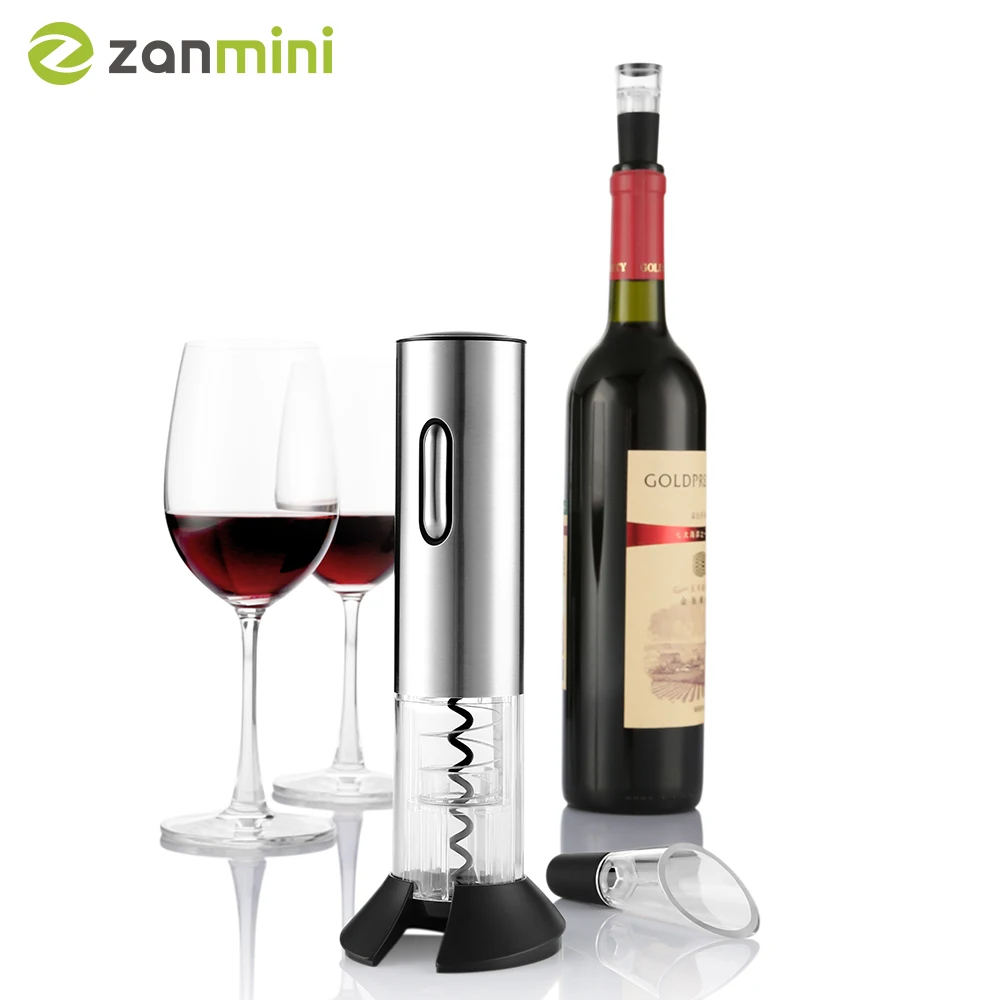 Автоматическая электрическая открывалка для бутылок вина Zanmini, автоматический штопор, электрическая открывалка для вина, беспроводная с вакуумной пробкой, штепсельная вилка европейского стандарта - Цвет: Silver