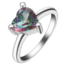 Love Rainbow wedding ring bridal Mystic Natural Stone Engagement Rings fashion jewelry Heart Wedding Silver Color CZ Finger Ring rainbow fire mystic crystal zircon ring white black innocuous ceramic rings plus cz for women wedding ring engagement jewelry