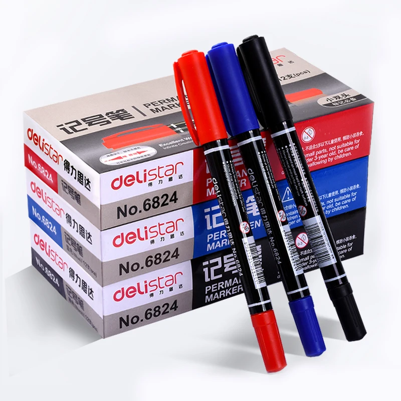 Twin Tip Permanent Markers, Fine Point,( Black, Blue, Red) Ink, 0.5mm-1mm Highlighter Stationery Office Supplies 1pcs