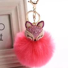 KMVEXO – porte-clés pelucheux en perles de cristal pour femmes, joli bijou en forme de boule de fourrure de lapin ou de renard, pendentif pour sac, 2018