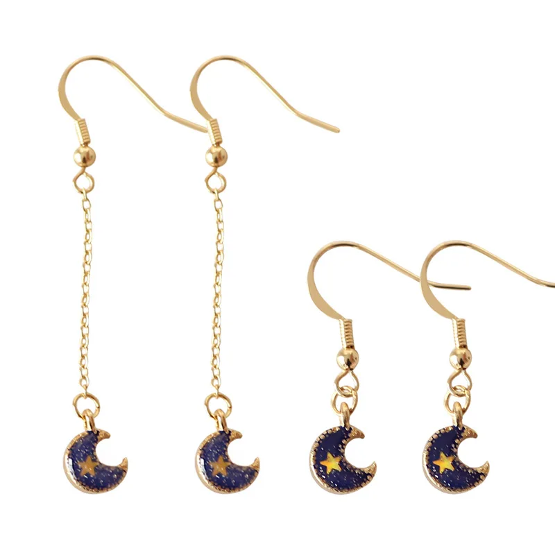 Fashion Crescent Drop Earrings Blue Beads Pendant Alloy Gold Color Statement For Women Jewelry | Украшения и аксессуары