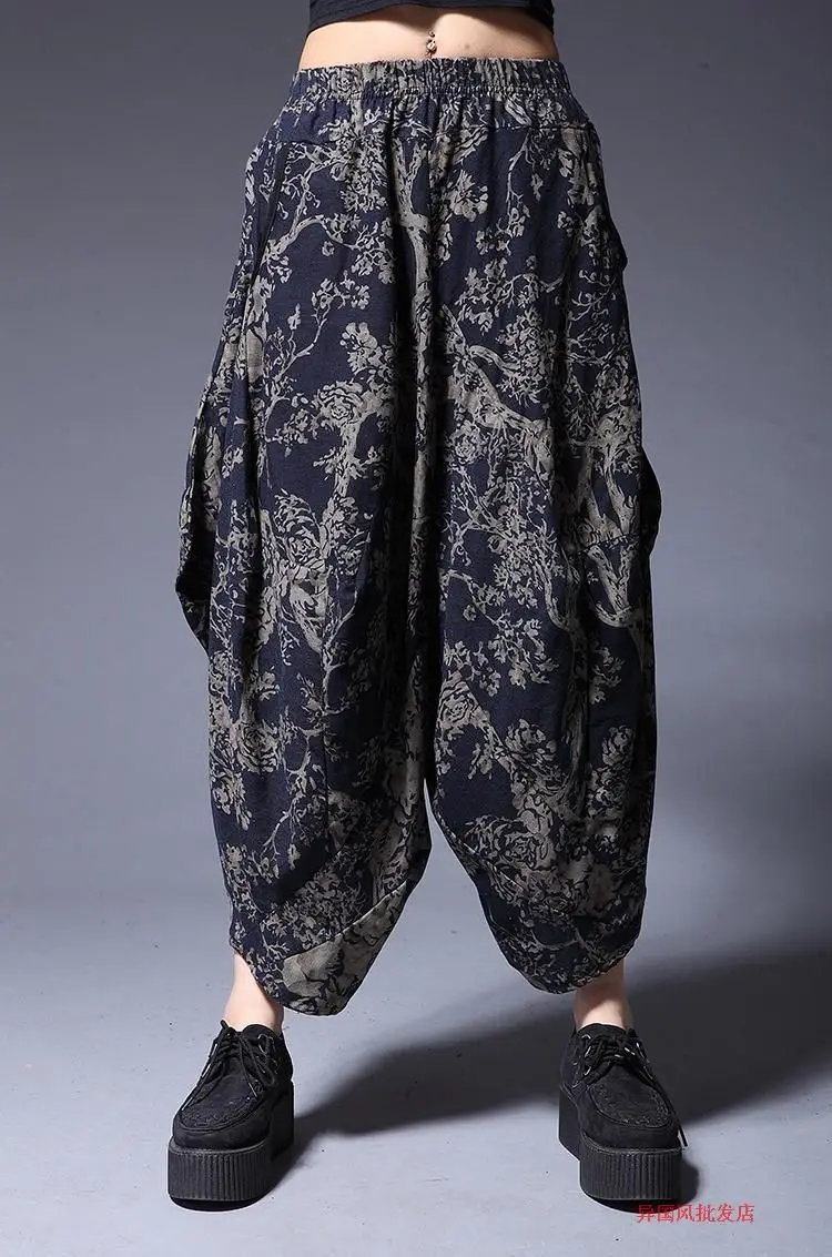 Casual Low Crotch Retro Dance Hip Hop Pants Women Cotton Linen Loose