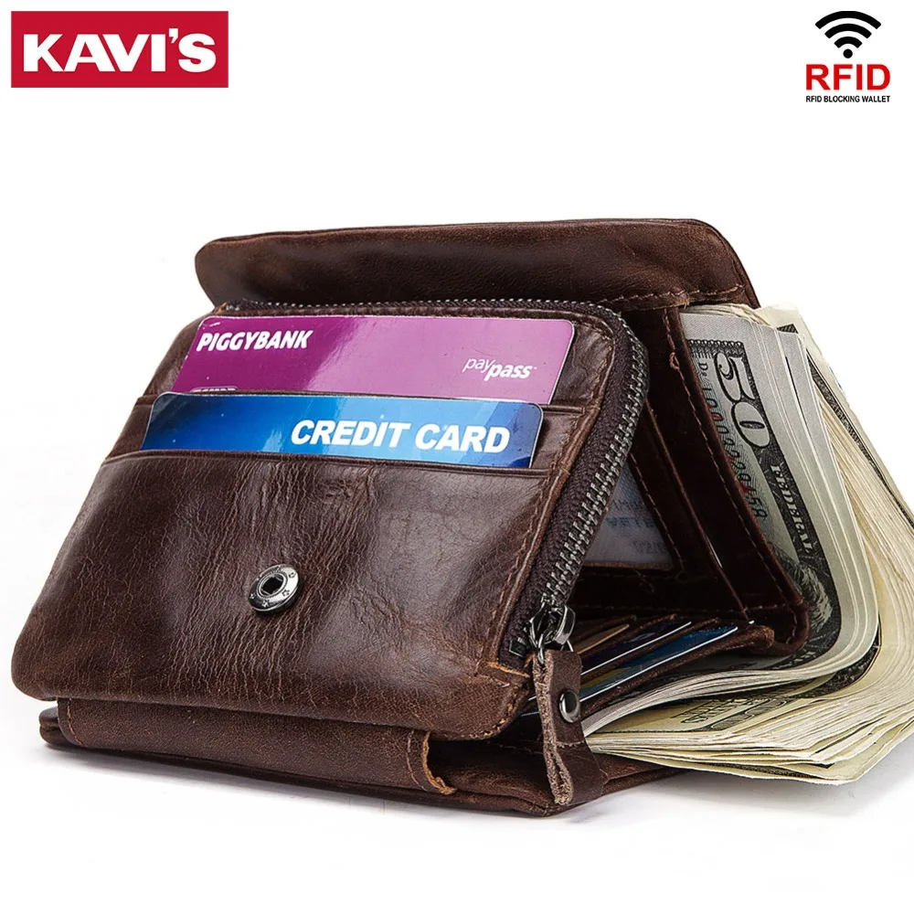 

KAVIS Trifold Card Holder Genuine Leather Cowhide Men Wallet Male Coin Purse Small Portomonee PORTFOLIO High Quality Money Bag