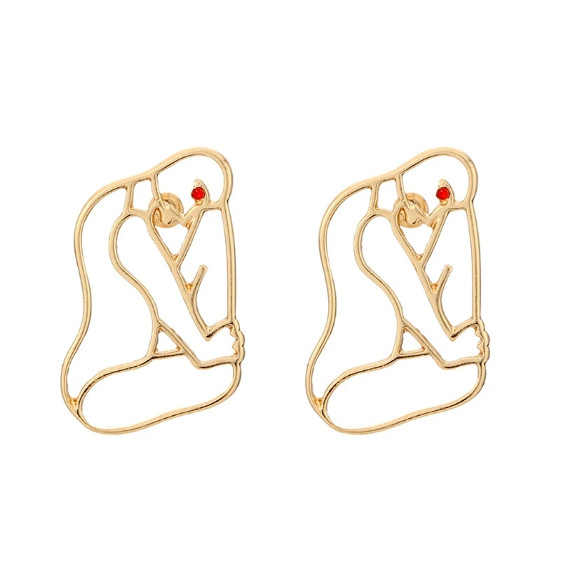 

1 Pair Golden Geometric Moon Face Shape Statement Dangle Earrings For Women Drop Ship W2952001