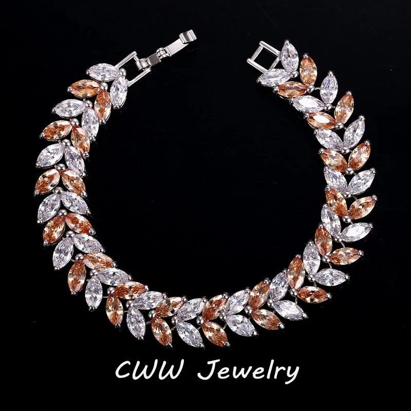 CWWZircons Роскошные ювелирные изделия AAA высокое качество кубический циркон в форме листа винтажный свадебный браслет для невесты браслет для женщин CB140 - Окраска металла: champagne