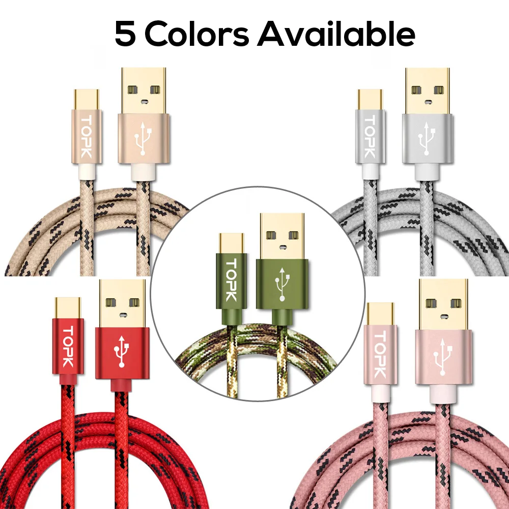 TOPK USB Type C Cable Fast Charging USB C Cable for Samsung Galaxy S9 S8 Oneplus 6 Nylon Braided Data Sync Type-C Phone Cable - Image 6