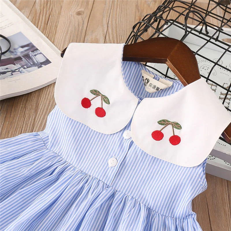 2019 Toddler Kids Baby Girls Clothes Sleeveless Cherry Stripe Party Princess Dresses children princess dress for girls B26$ (5)