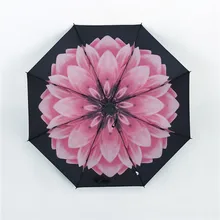 Por Flower Beach Umbrella Lots Women Wedding Parasol Flower Print Style Black Coating Anti Uv Three Folding Sunshade Beach Umbrella