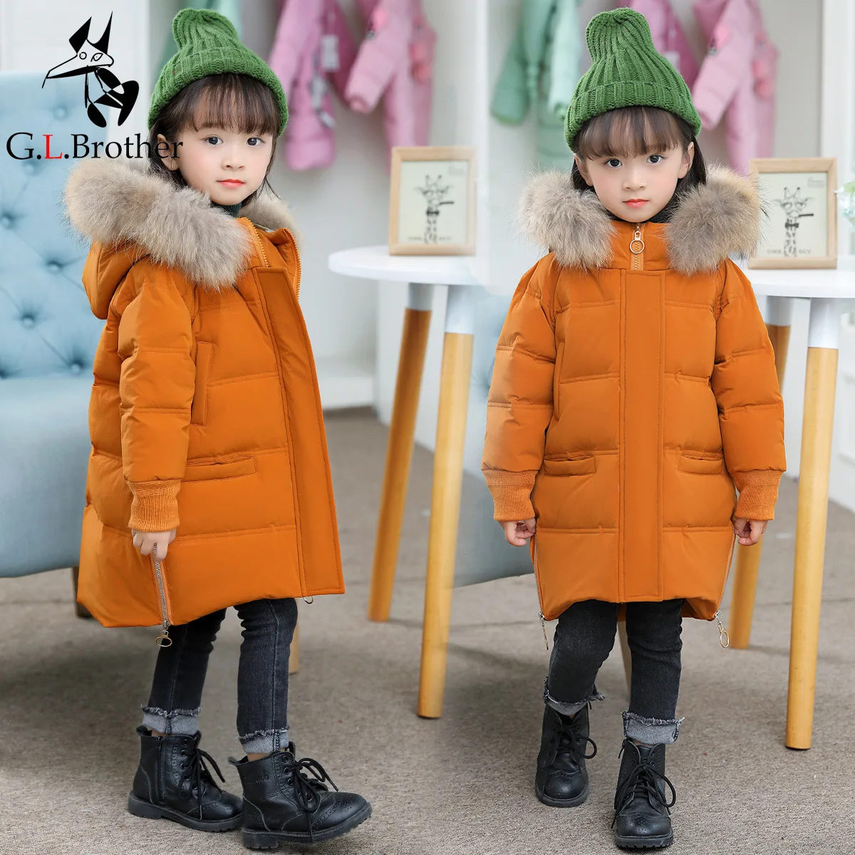 

1-6 Years Kids Girls Winter Coat Thick Warm Girl Outwear Coat Down Jacket Natural Fur Hooded Children Snowsuit Long Parkas Z132