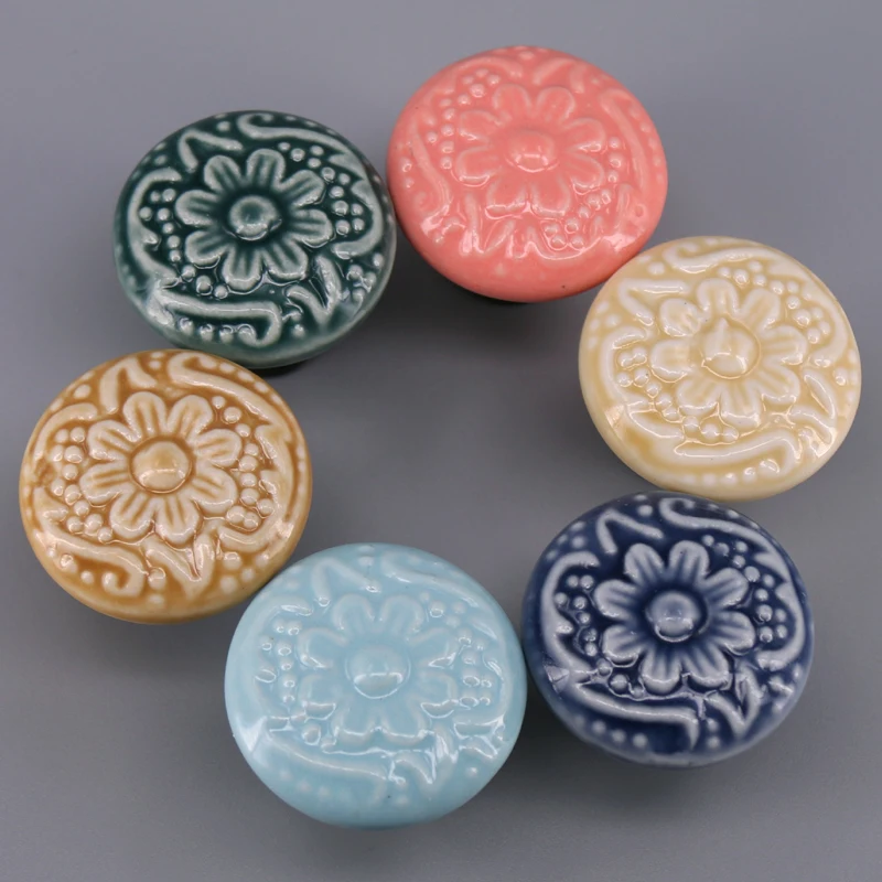 6 قطع الملونة الأطفال غرفة السيراميك مقابض باب زهرة منحوتة درج التأثيرات مجلس الوزراء خزانة مقبض سحب الأثاث الأجهزة