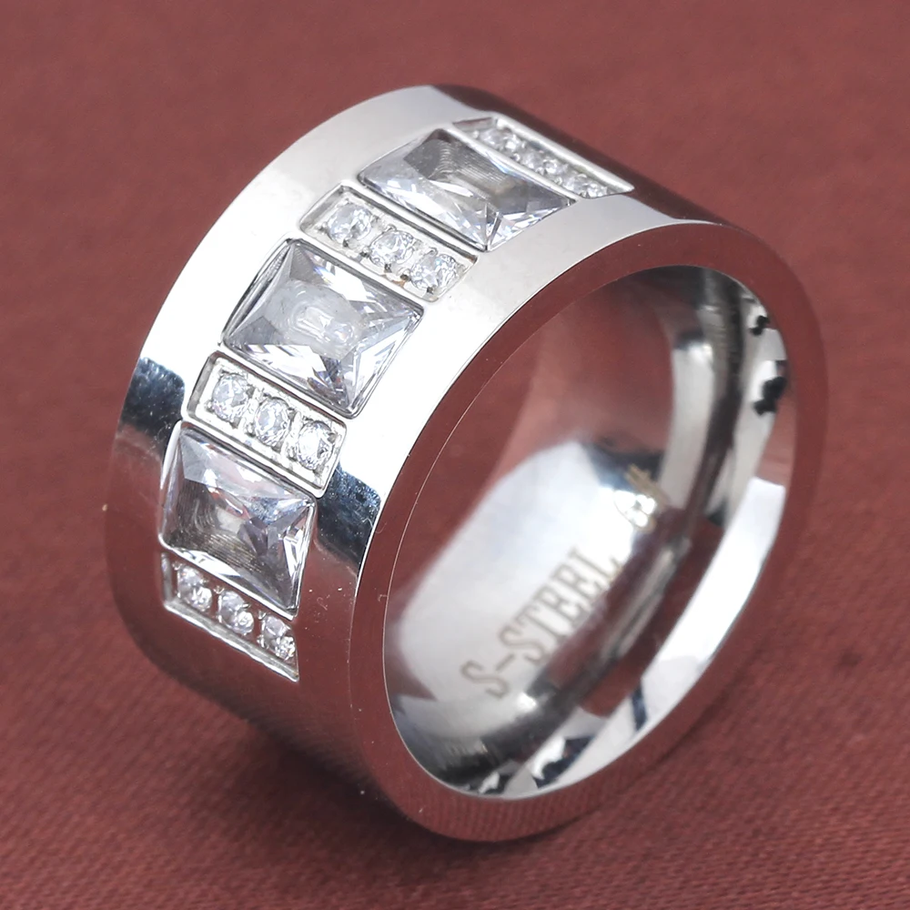 Women Crystal Rings Yellow Gold Color Stainless Steel Wedding Rings Party Jewelry