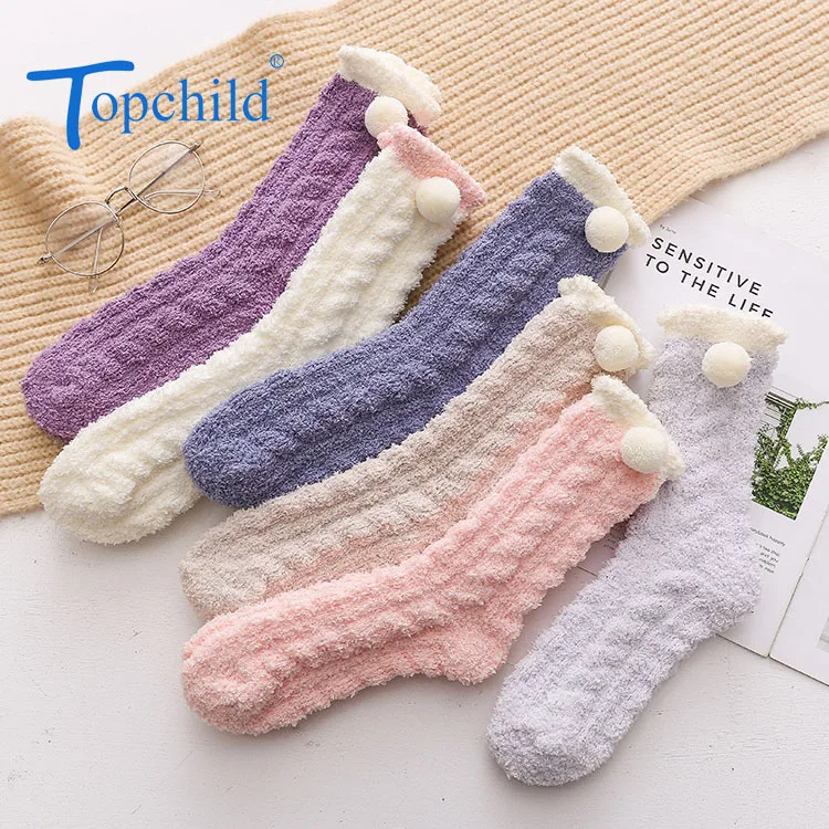 

Topchild Lovely ball thicken keep warm socks Coral fleece winter thick Warm Socks female Casual comfortable high quality funny