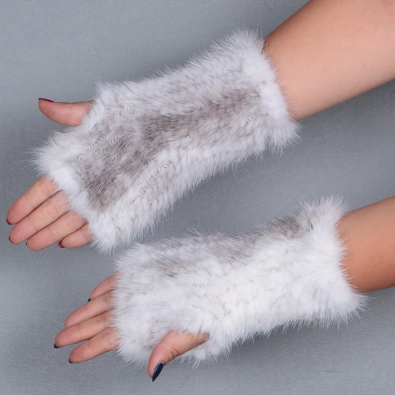Winter Warm Knitted Gloves For Women Genuine Mink Fur Fingerless Gloves Female Real fur Gloves 20CM-50CM long  (12)