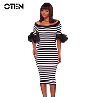 OTEN-women-Black-White-Striped-dress-Sexy-Off-shoulder-Slash-Neck-Mesh-Ruffle-Patchwork-Slim-Bodycon