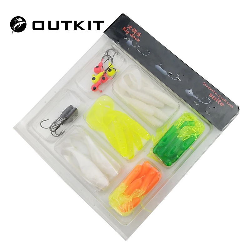 OUTKIT Multi Fishing Lure Mixed Colors Plastic Metal Bait Soft Lure Kit