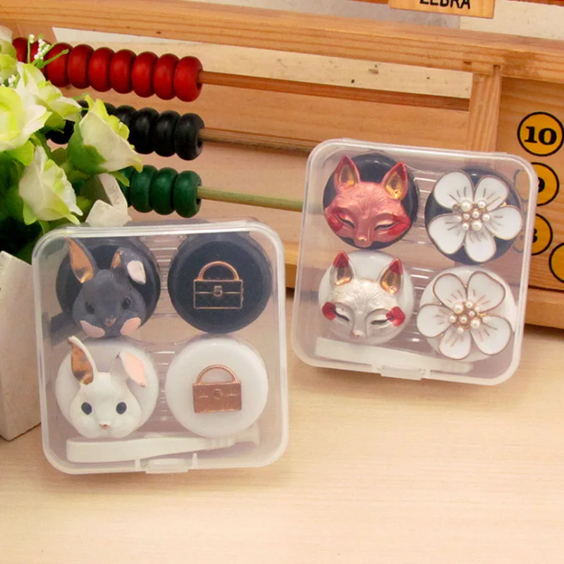 

2Paris Easy Take Contact Lens Case Rabbit Fox Shaped Eyewear Protector Lenses Box Storage Holder Container For Contact Lens