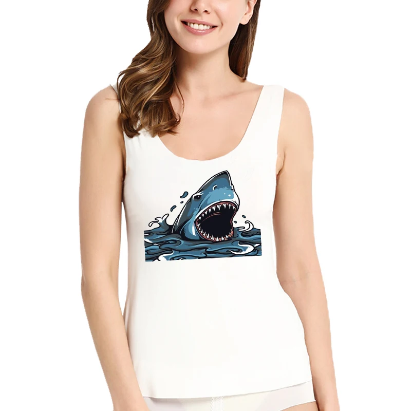 

Showtly Big shark in the sea funny cartoon women's tank tops casual tops