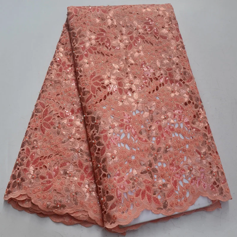 

11 colors Top quality handcut African organza lace fabric in peach with wonderful sequins embroidery and beads for party OP20