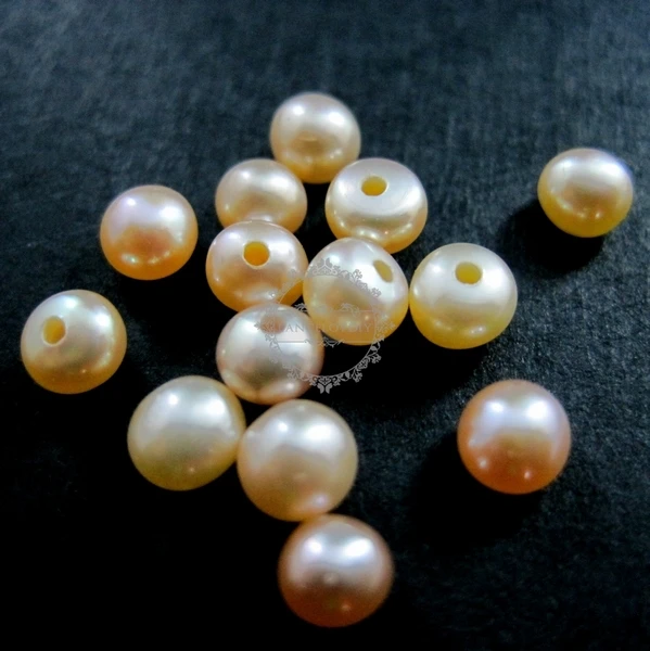 

3-4mm button shape pink round half drilled fresh water pearl beads for earrings DIY supplies 3020068