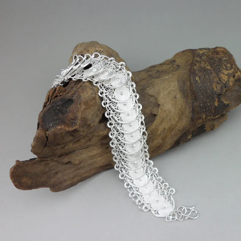 

Hand Chain Big Bangles Men Chinese Handmade Ethnic Jewelry 999 Sterling Silver Antique Bracelets For Men Bracelet Australia