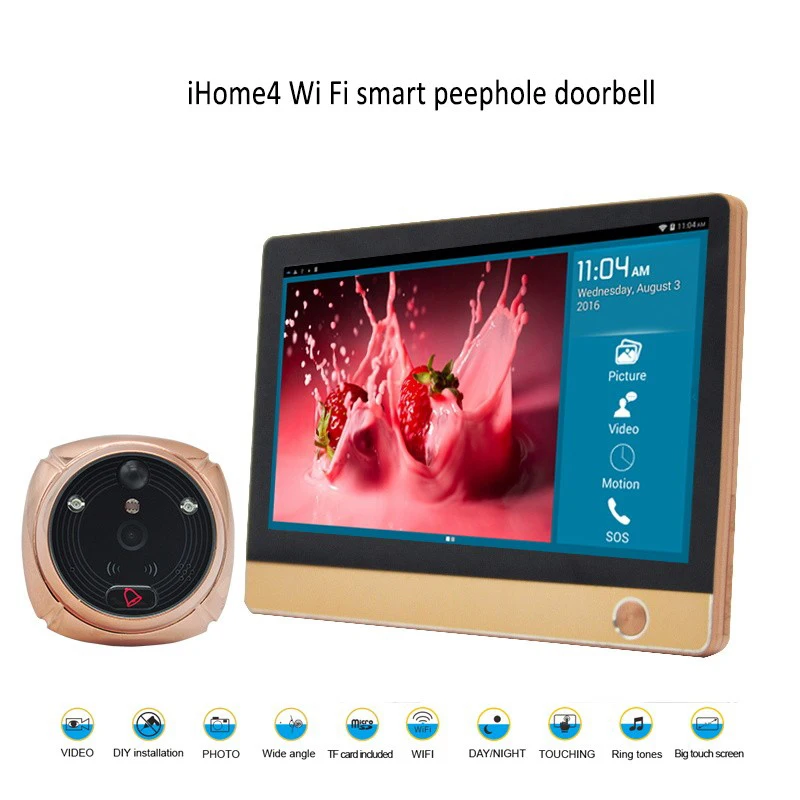 

Great Promotion Upgraded iHome4 Android IOS Wireless Wifi Peephole Video Doorphone Viewer 7" LCD Screen Display+2MP Camera