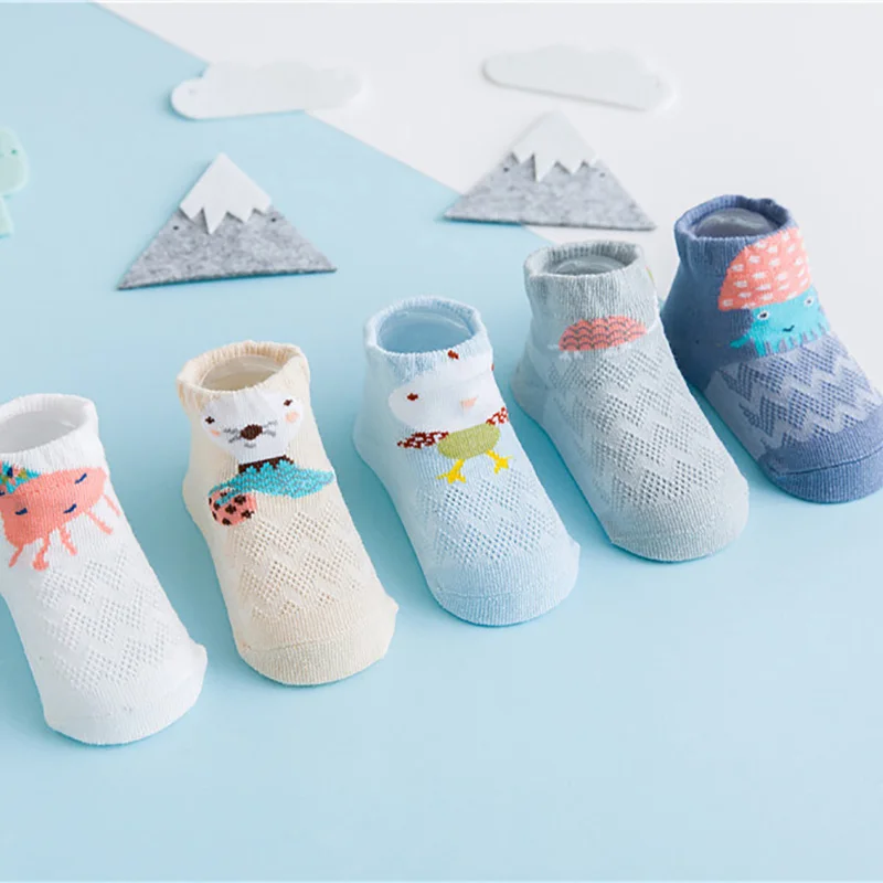 5 пар/партия, детские носки летние сетчатые носки для малышей, детские милые носки с ушками с рисунками животных тонкие мягкие хлопковые носки для маленьких мальчиков и девочек - Color: style 5